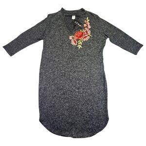 French Atmosphere Dress Women's Plus Size 1X NWT Gray Knit Floral Embroidered